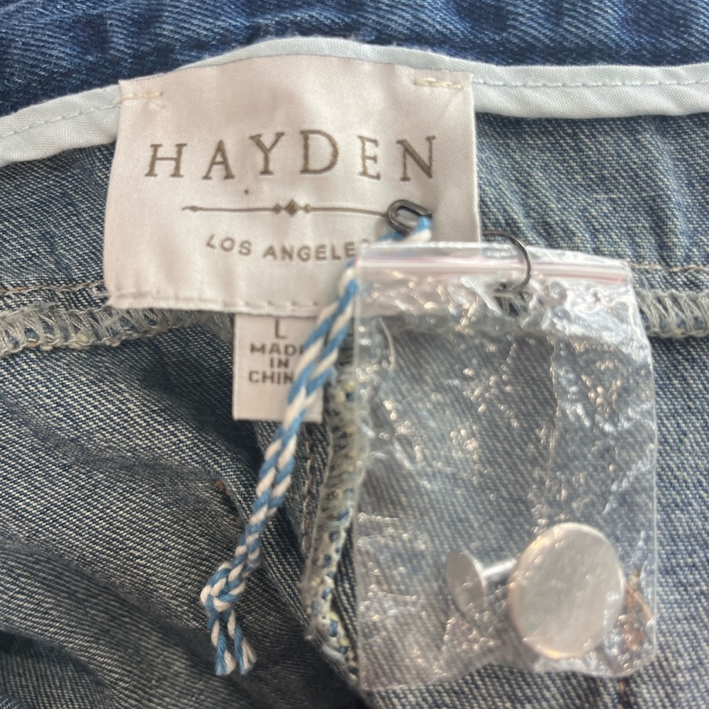 Hayden LA Paperbag Waist Distressed Denim Mini Skirt Size L Boho Festival - Picture 8 of 13